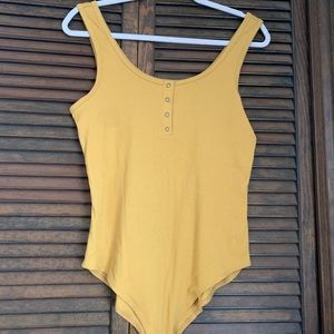 Sleeveless Yellow Henley Bodysuit